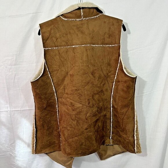 Chicos Faux Suede Sherpa Vest Size 2 Large Brown Sleeveless‎ - Picture 2 of 6